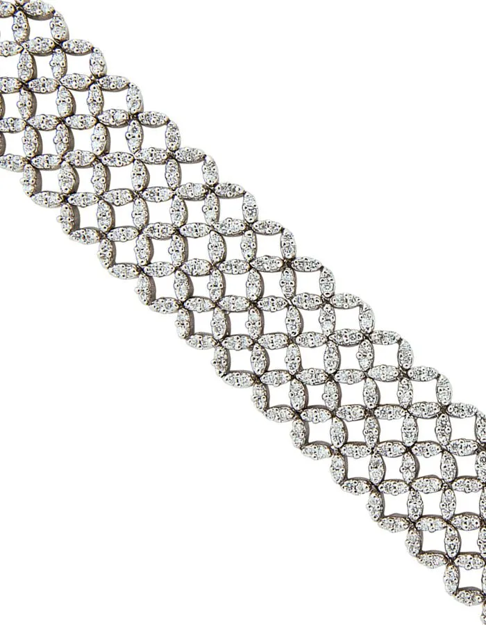 18k White Gold and Diamond Lattice Patterned Bracelet