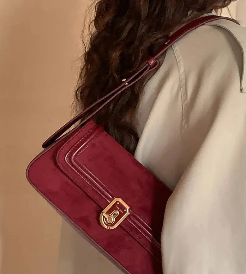 binfenxie Vintage Elegant Red Shoulder Bag For Women High Street Luxury Designer Handbag Female Retro Purse Underarm Bag Y2k