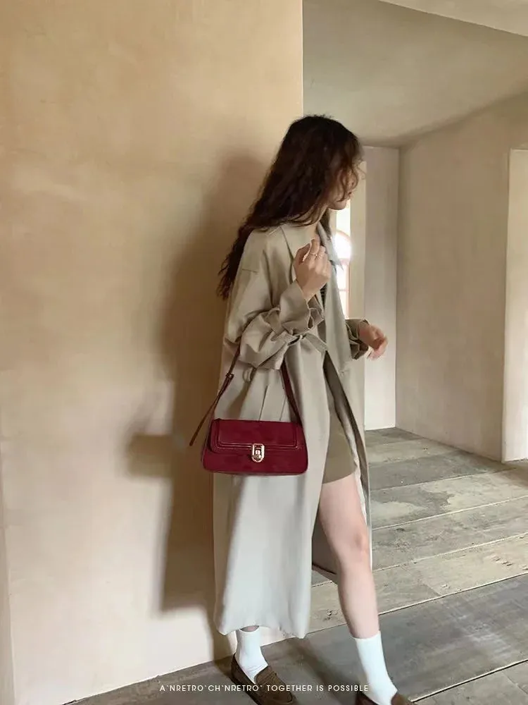 binfenxie Vintage Elegant Red Shoulder Bag For Women High Street Luxury Designer Handbag Female Retro Purse Underarm Bag Y2k