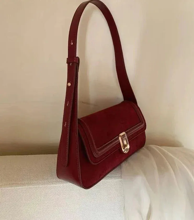 binfenxie Vintage Elegant Red Shoulder Bag For Women High Street Luxury Designer Handbag Female Retro Purse Underarm Bag Y2k