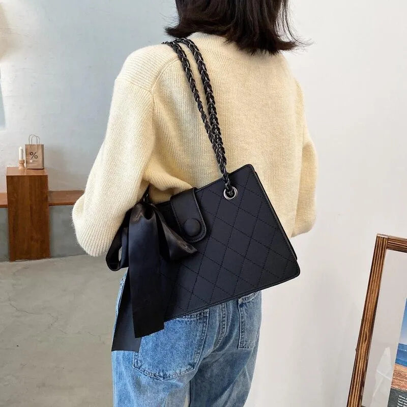 Black Ribbon Design PU Leather Crossbody Bag