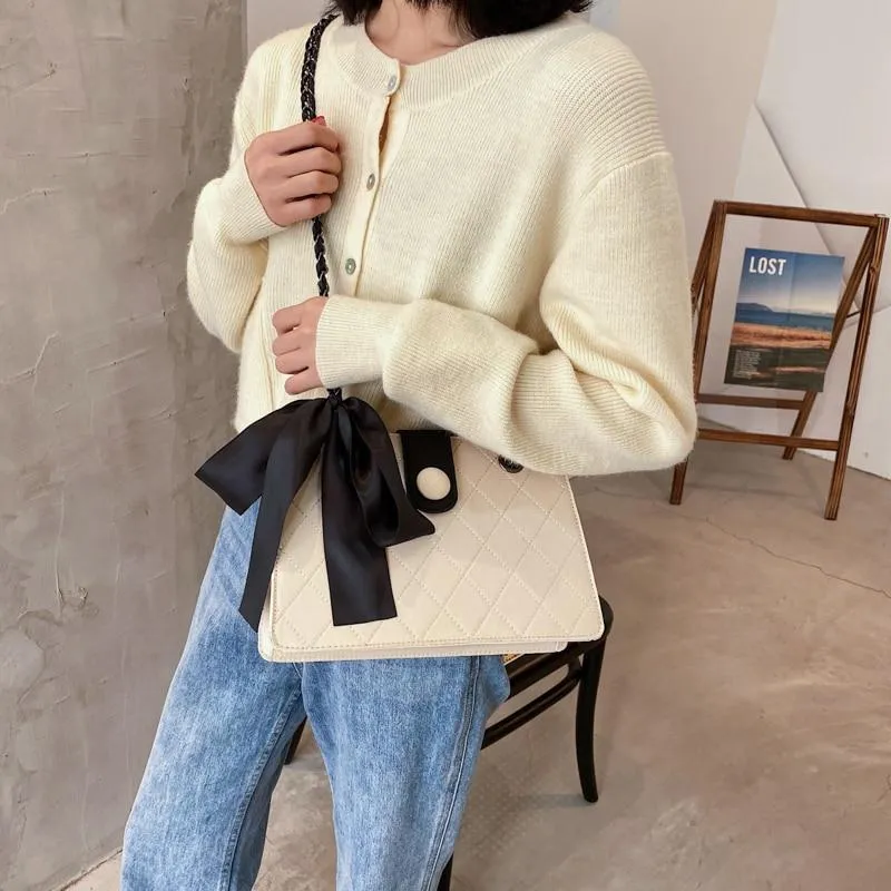 Black Ribbon Design PU Leather Crossbody Bag