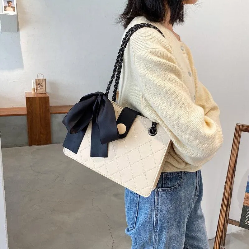 Black Ribbon Design PU Leather Crossbody Bag