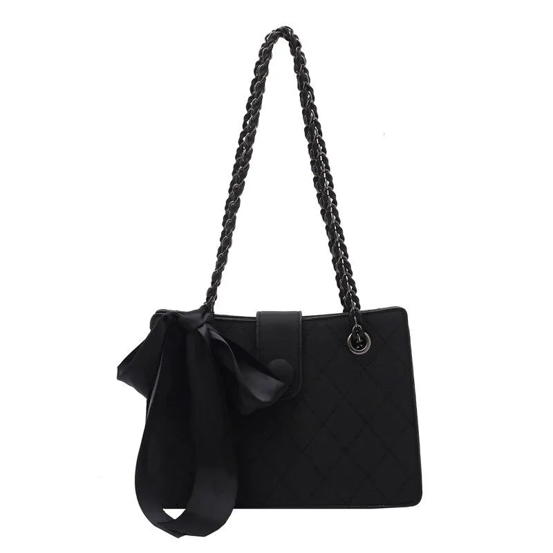 Black Ribbon Design PU Leather Crossbody Bag