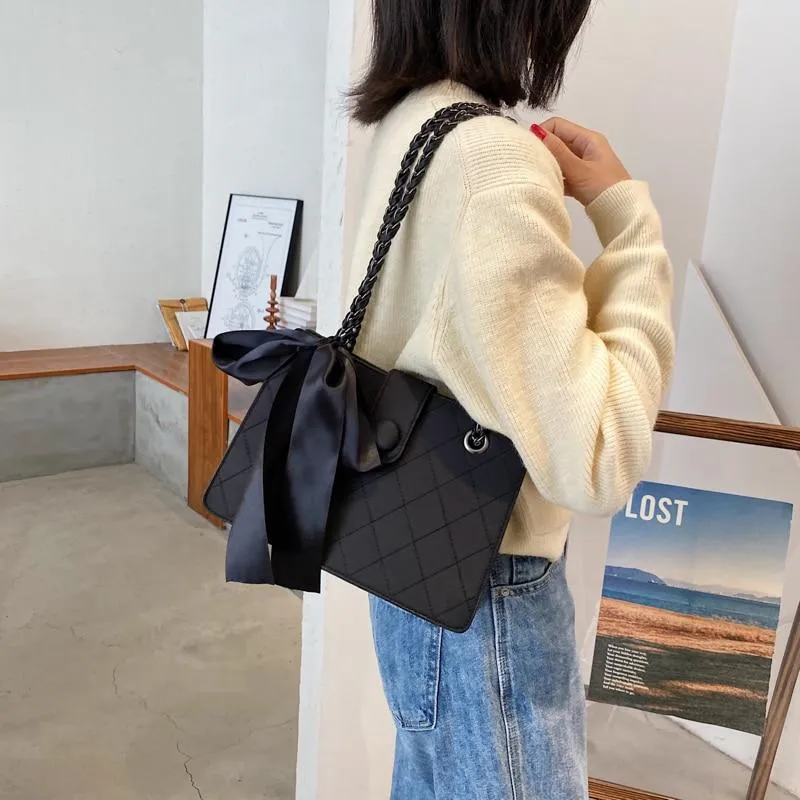Black Ribbon Design PU Leather Crossbody Bag
