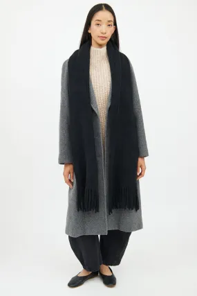 Black Wool Fringe Scarf