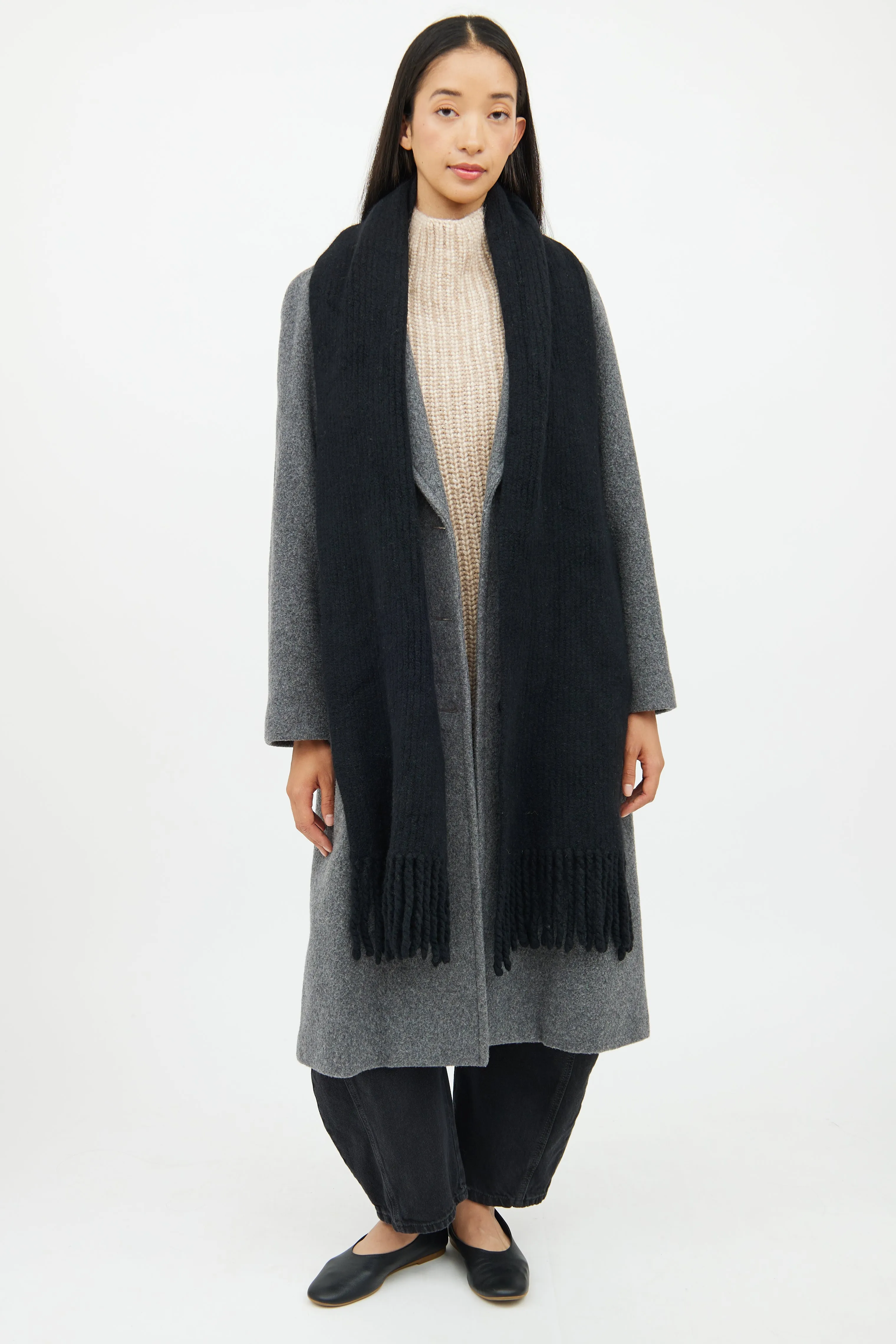 Black Wool Fringe Scarf
