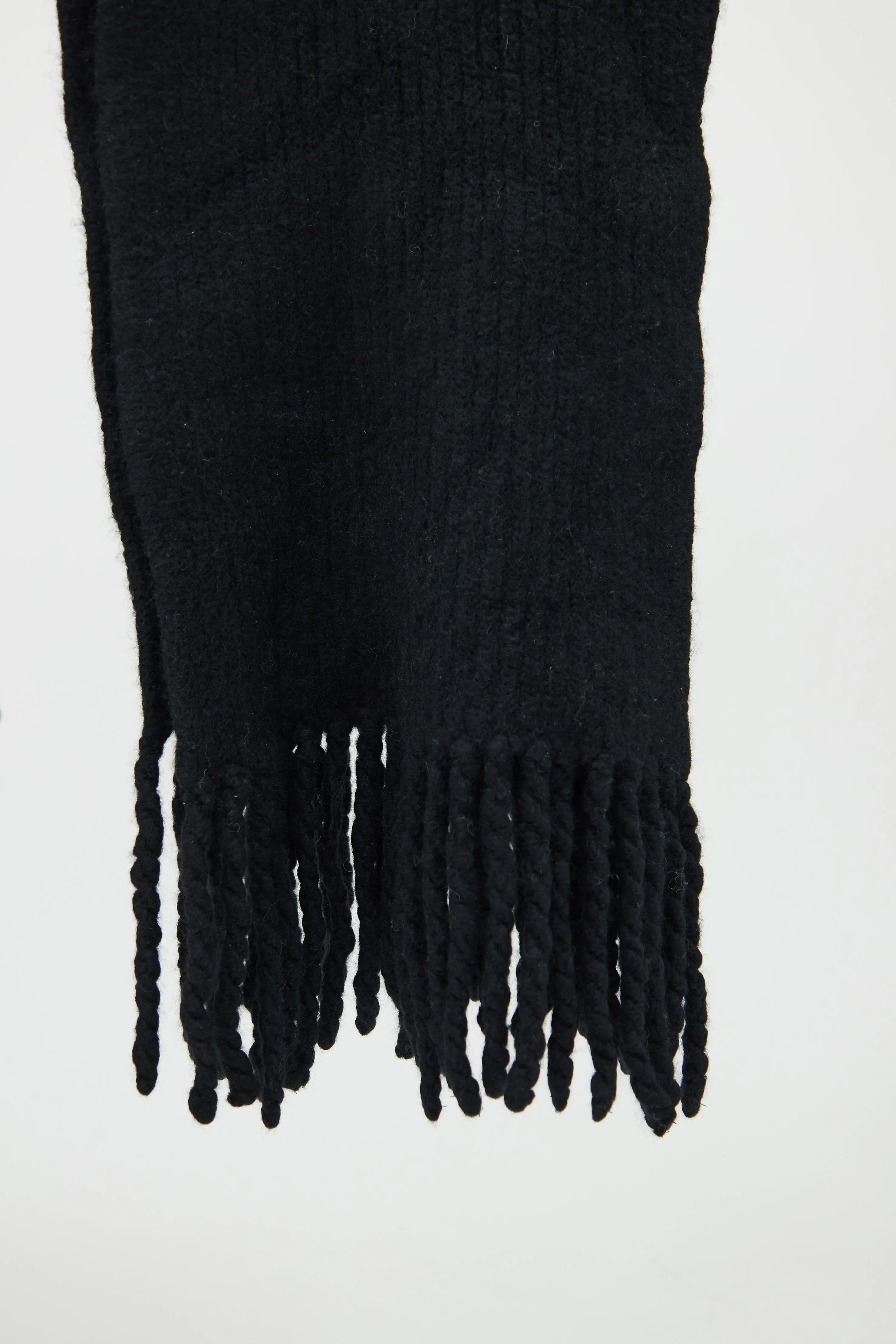 Black Wool Fringe Scarf