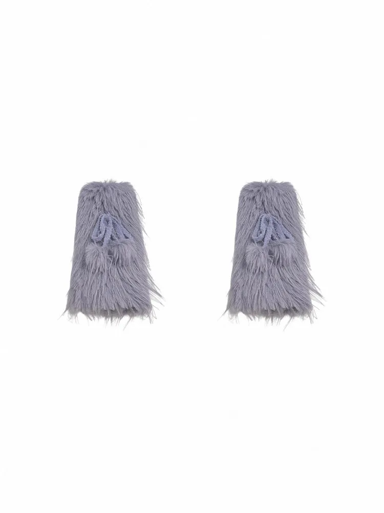 Black/White/Purple Y2K Shaggy Bowknot Leg Warmers With Pompons
