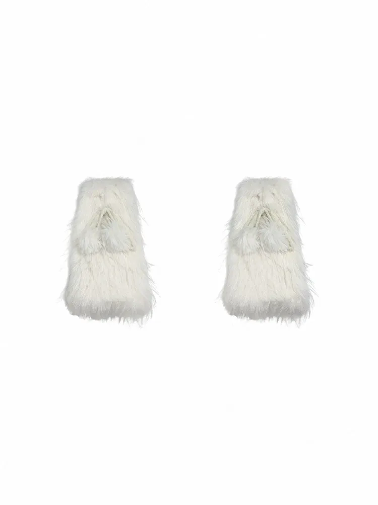 Black/White/Purple Y2K Shaggy Bowknot Leg Warmers With Pompons