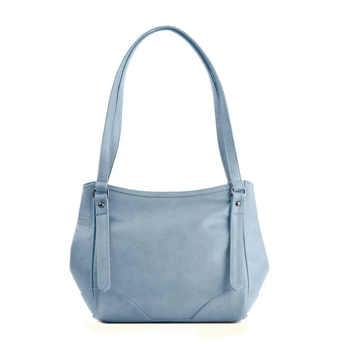 Blue Leather Tote Bag Green Lines