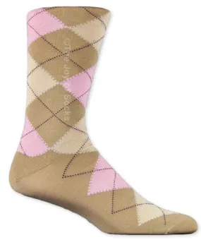 Camel and Pink Cotton Argyle Socks (Men's)