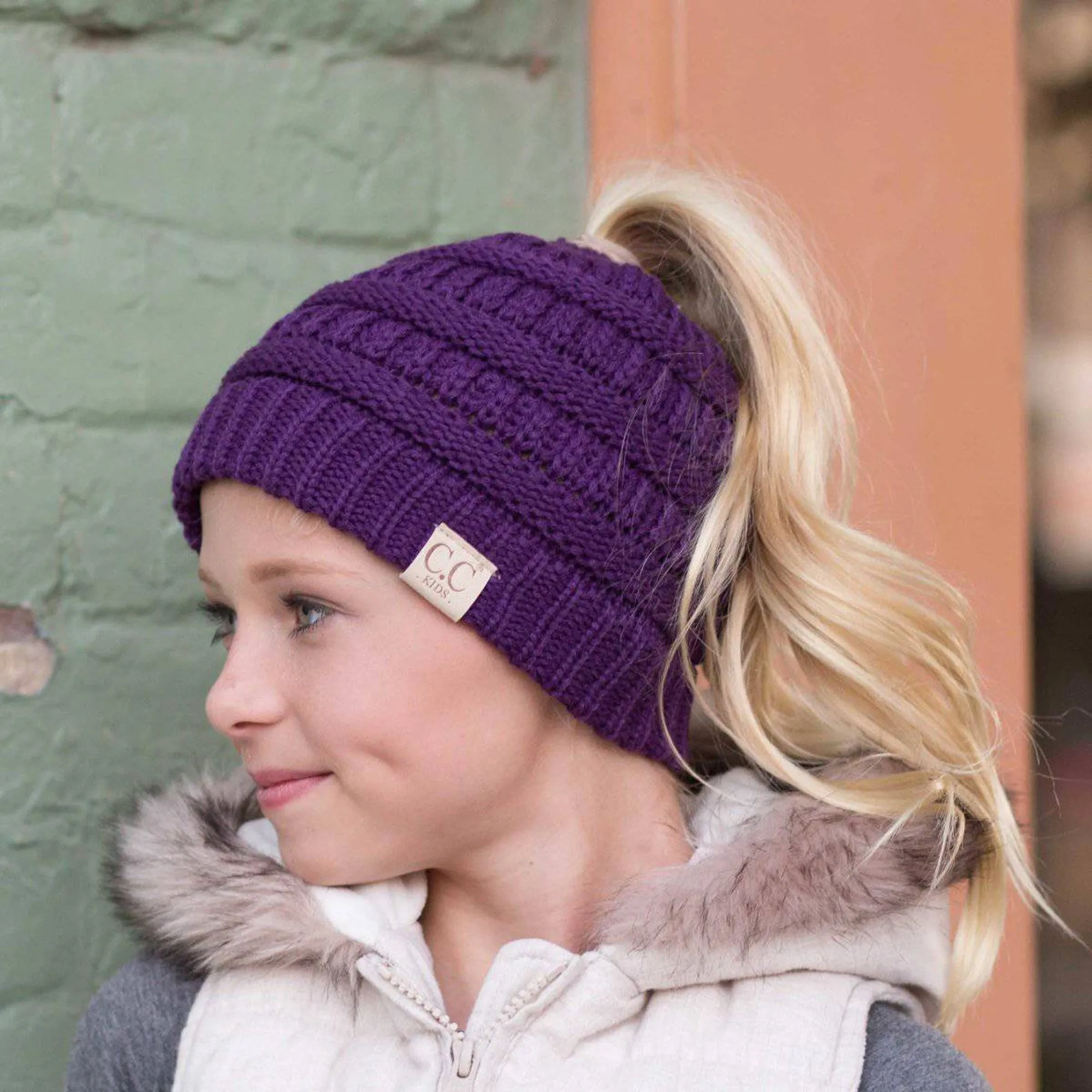 CC Ponytail Messy Bun Youth Kids to Adult Beanies Hats