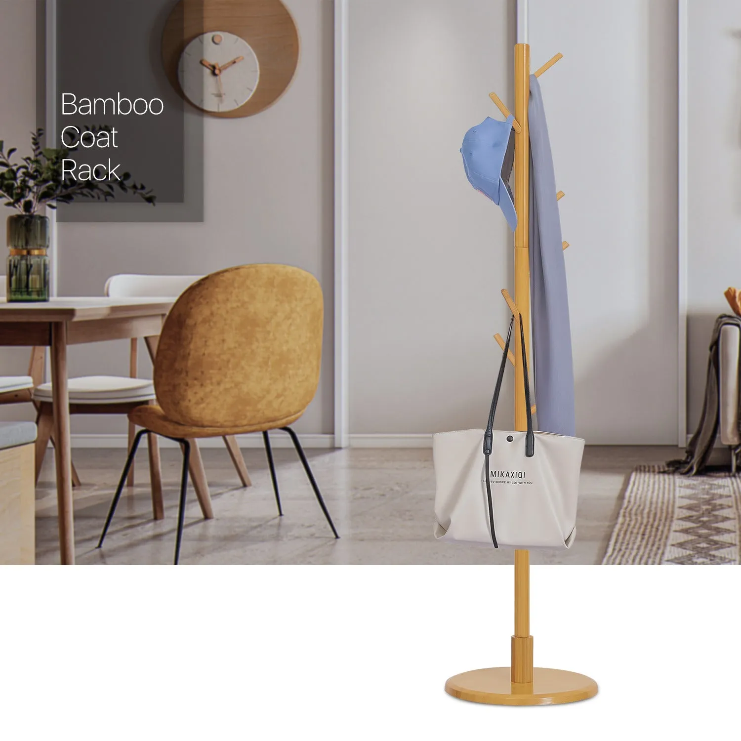Coat Tree Stand - Round Base - Natural