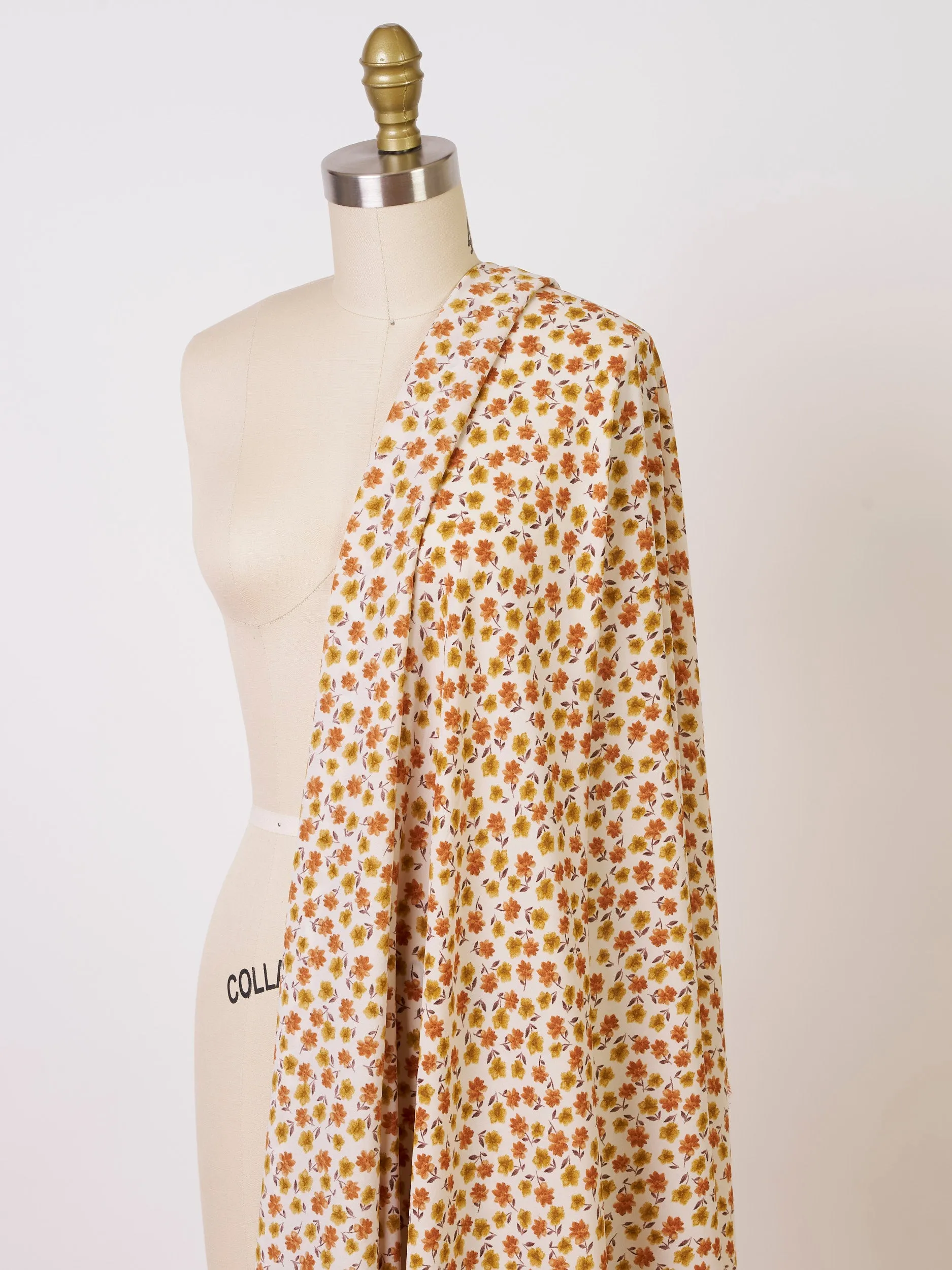Dainty brown and yellow flowers   pattern - georgette  fabric by the yard -