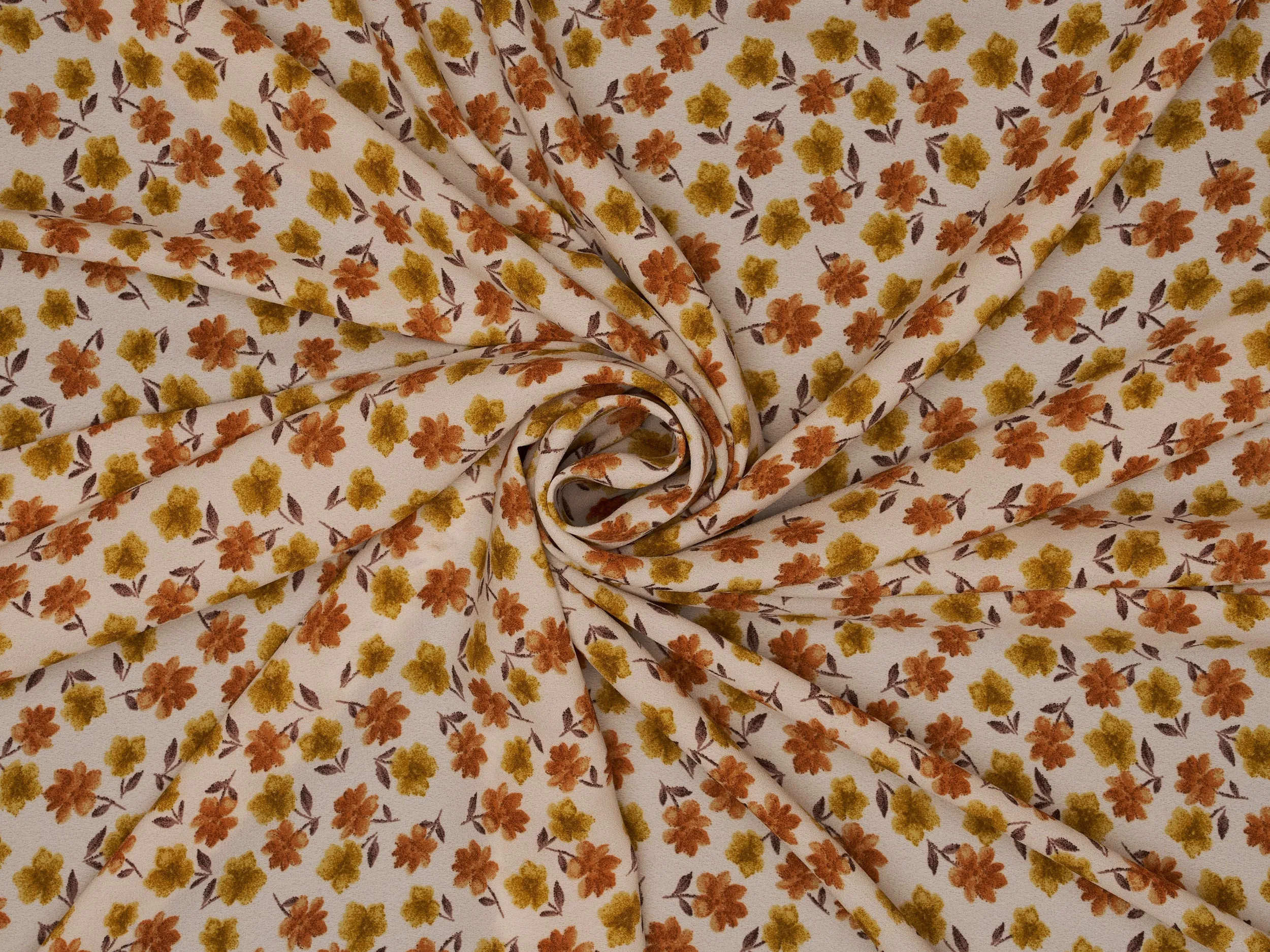 Dainty brown and yellow flowers   pattern - georgette  fabric by the yard -