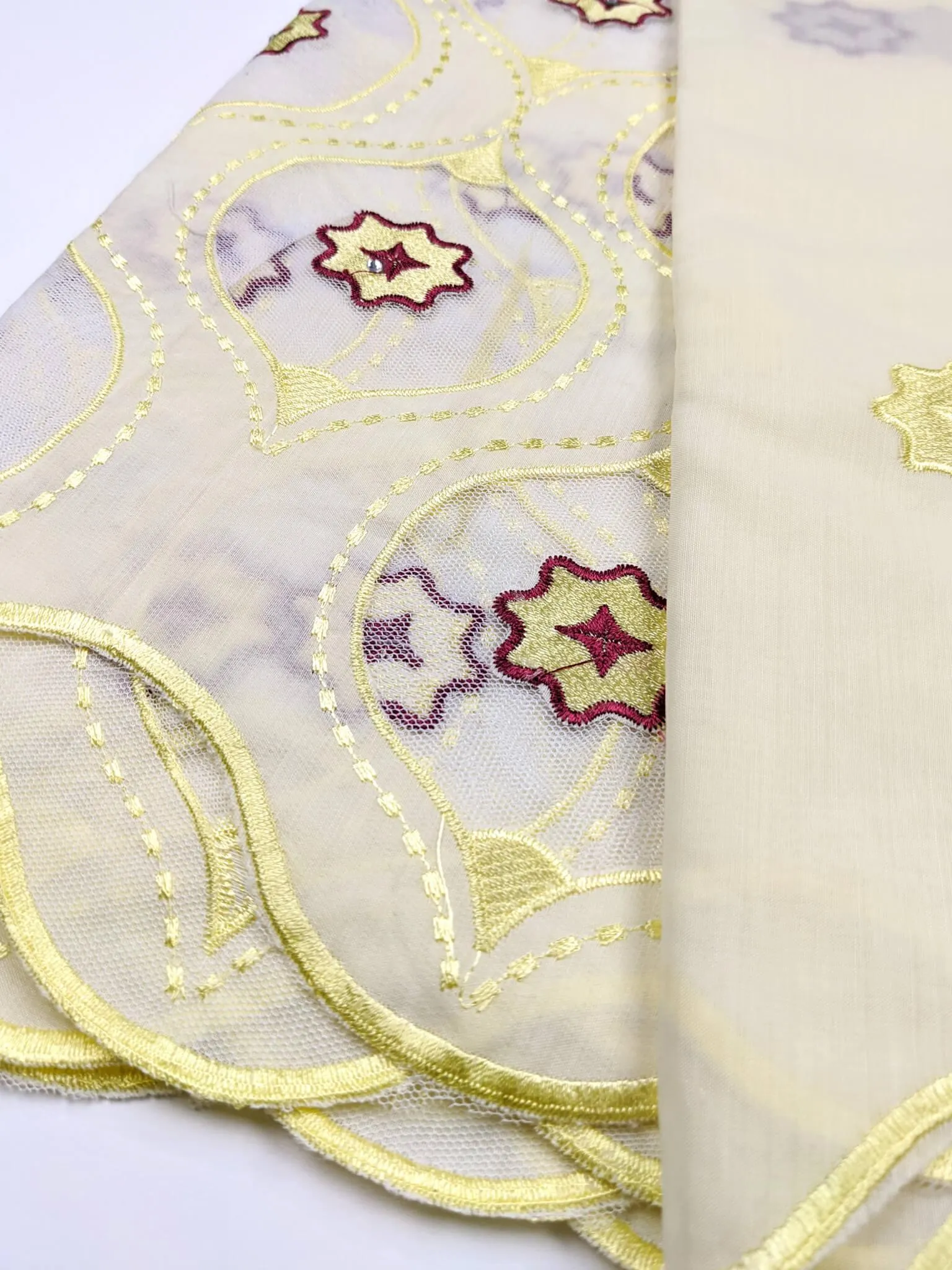 Gold & Burgundy Cotton/Net Lace