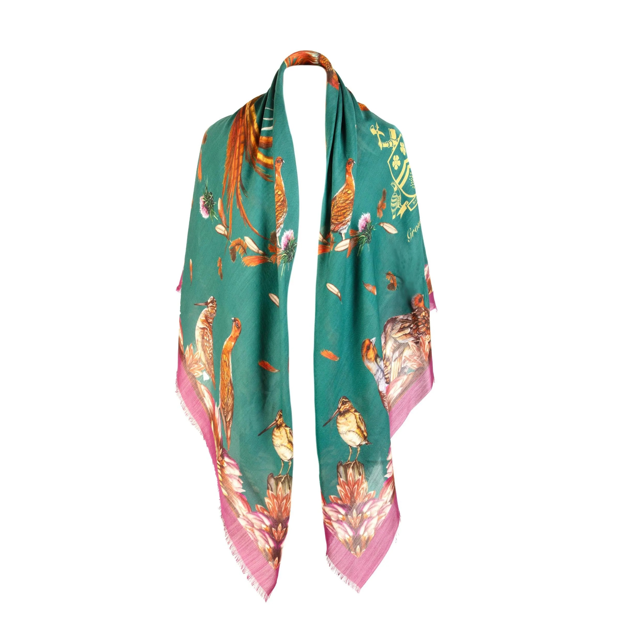 Grouse Misconduct Teal Green & Aubergine Purple Wool Silk Shawl