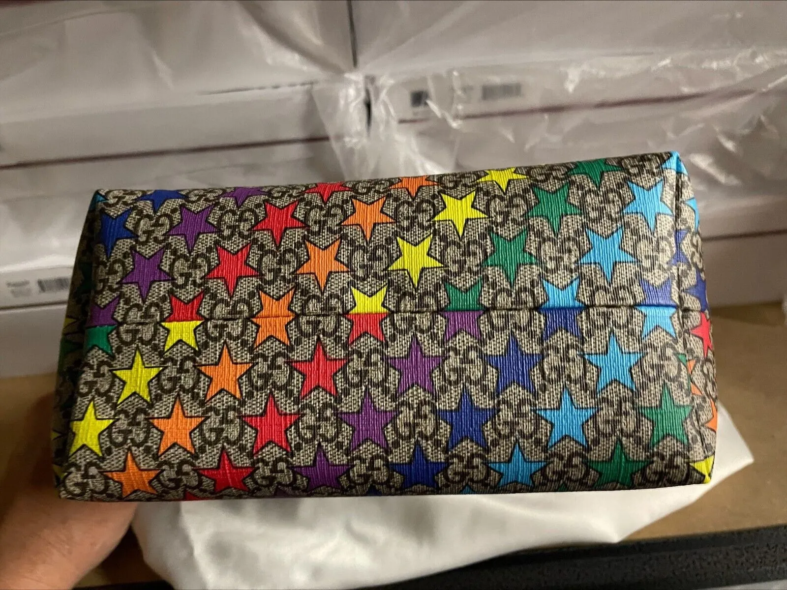Gucci GG Childrens Rainbow Stars Leather Supreme Tote Handbag Bag Italy Red NEW