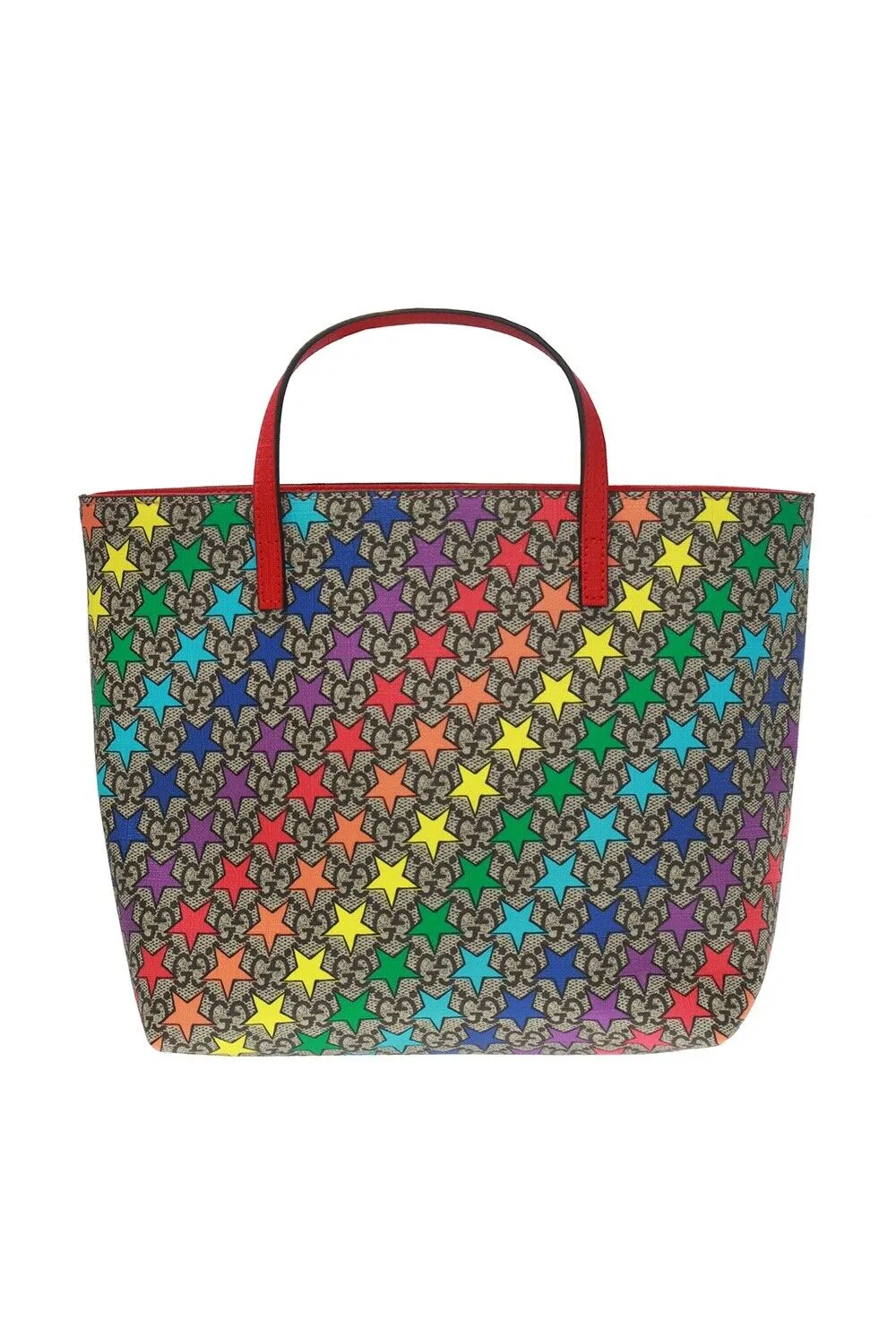 Gucci GG Childrens Rainbow Stars Leather Supreme Tote Handbag Bag Italy Red NEW