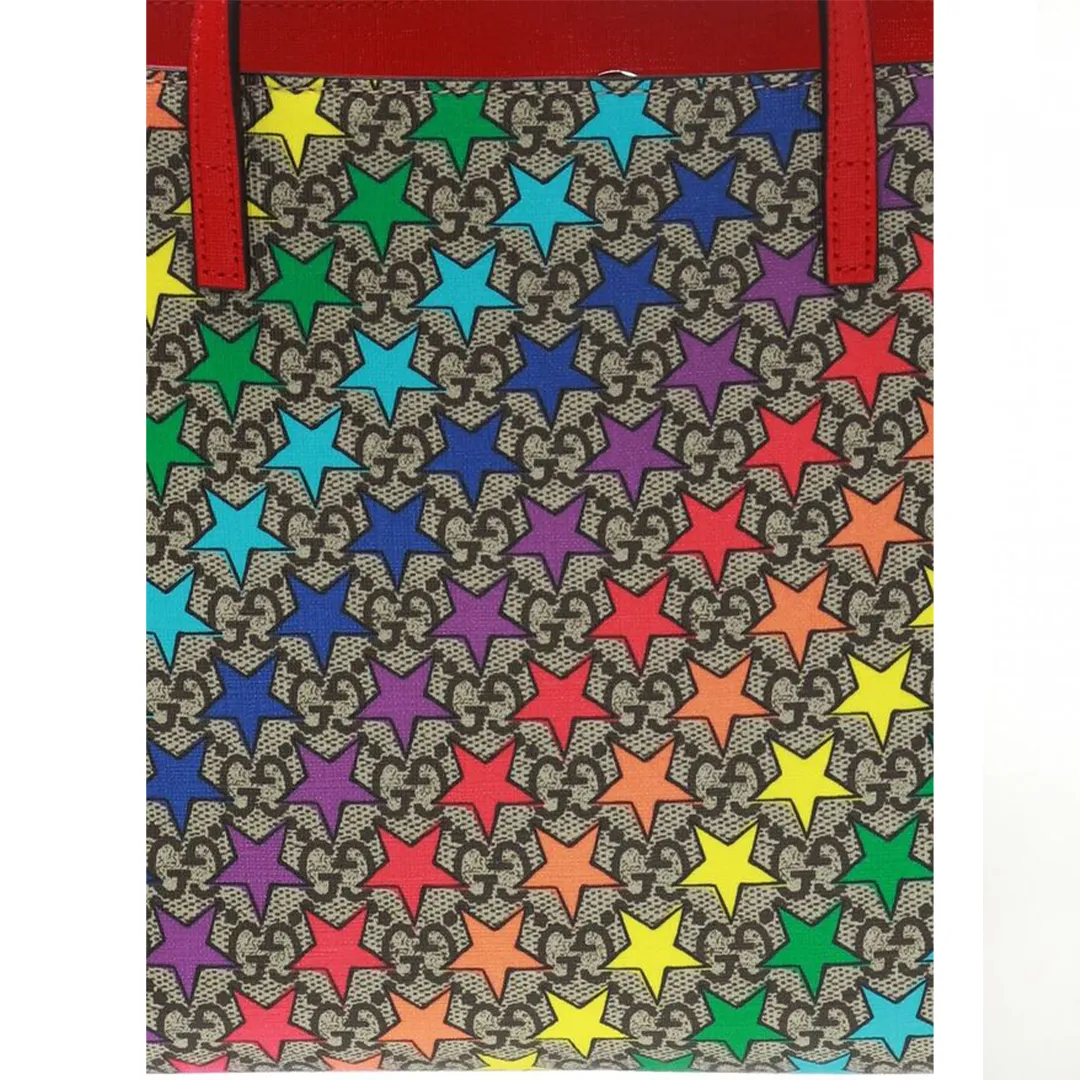 Gucci GG Childrens Rainbow Stars Leather Supreme Tote Handbag Bag Italy Red NEW