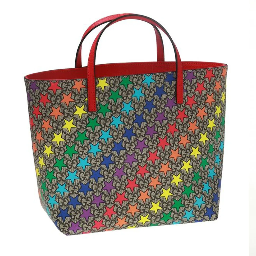 Gucci GG Childrens Rainbow Stars Leather Supreme Tote Handbag Bag Italy Red NEW