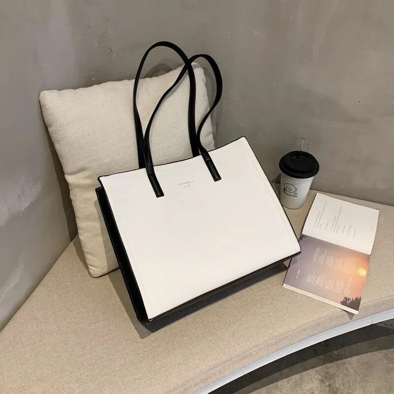 High Capacity Solid Color PU Leather Shoulder Bag