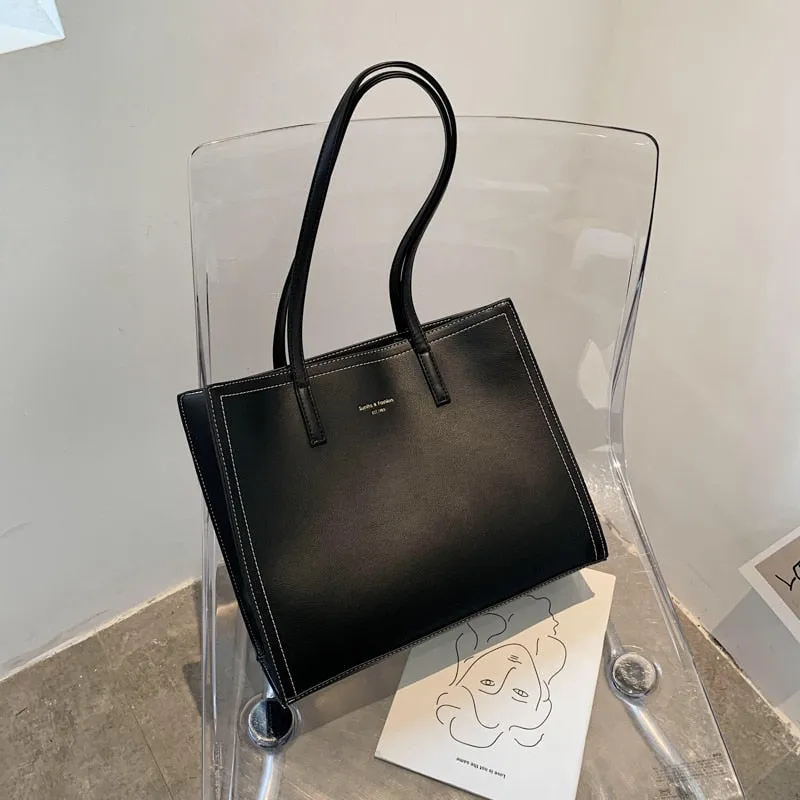 High Capacity Solid Color PU Leather Shoulder Bag