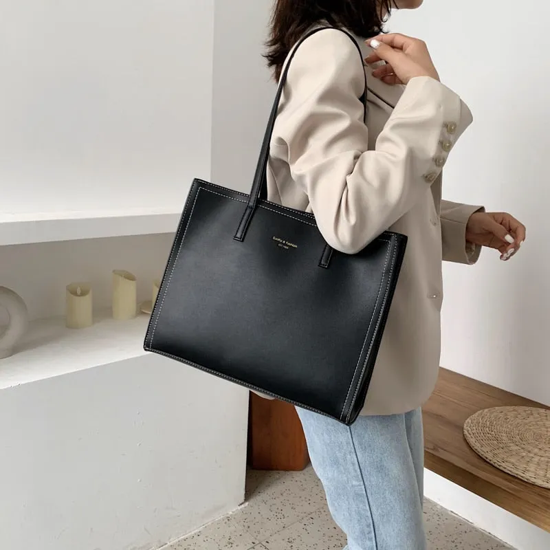 High Capacity Solid Color PU Leather Shoulder Bag