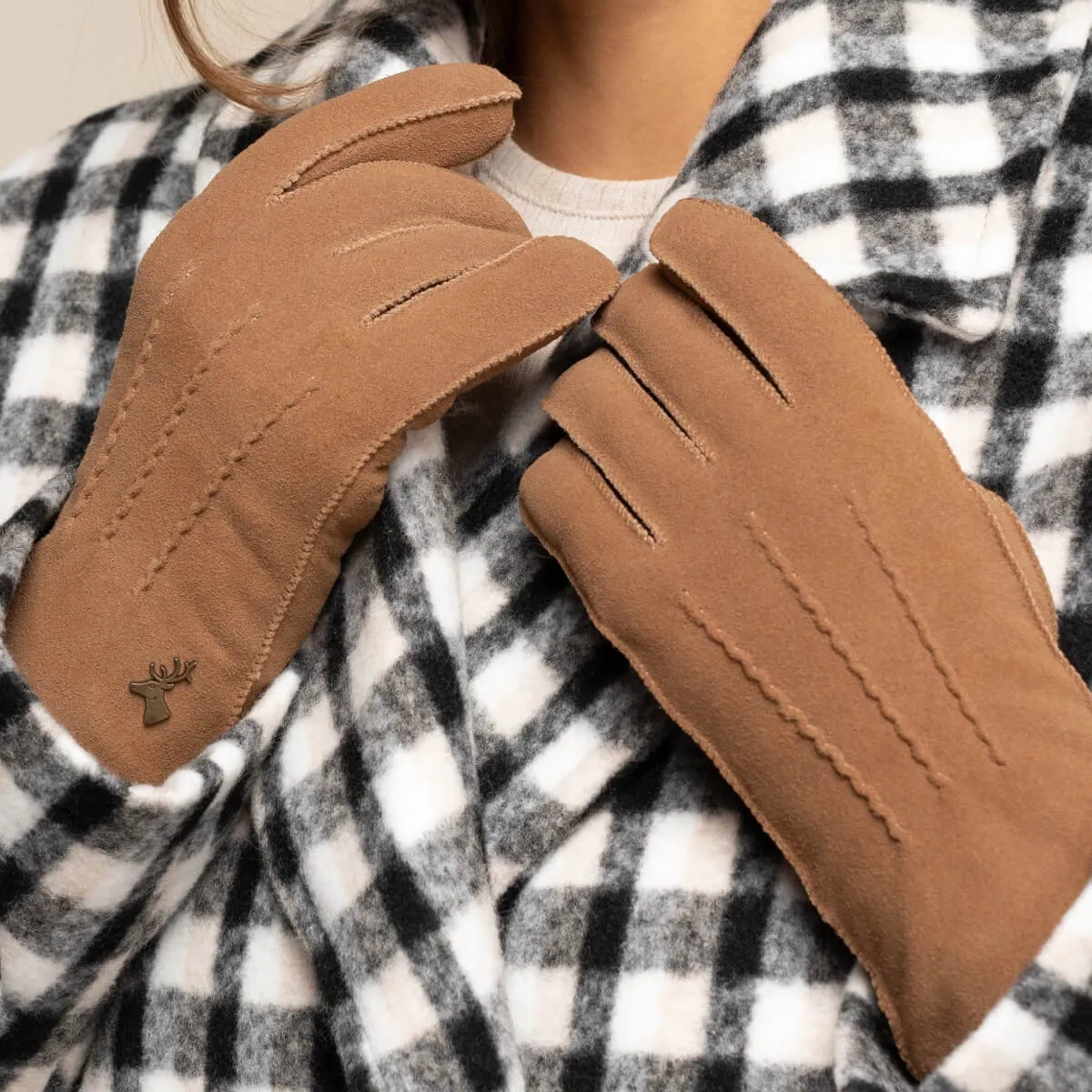 Josie (camel) - suede goatskin leather gloves with luxurious shearling lining