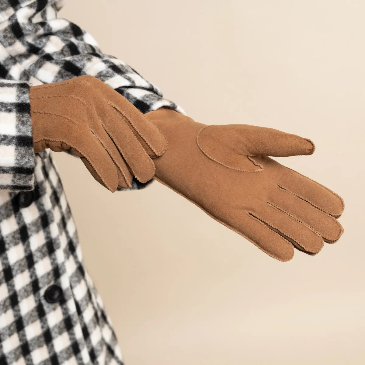 Josie (camel) - suede goatskin leather gloves with luxurious shearling lining