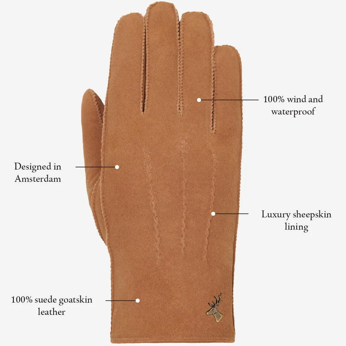 Josie (camel) - suede goatskin leather gloves with luxurious shearling lining