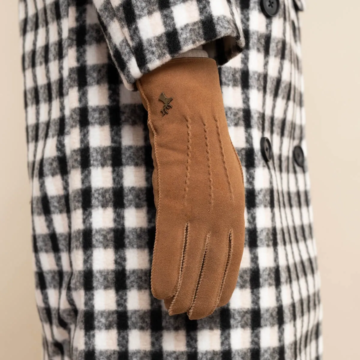 Josie (camel) - suede goatskin leather gloves with luxurious shearling lining