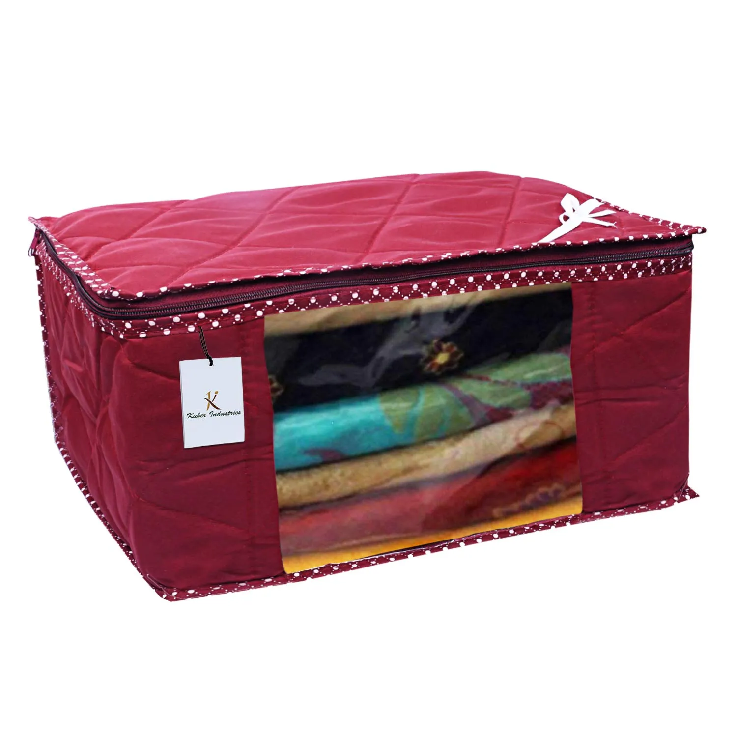 Kuber Industries 3 Layered Quilted 3 Pieces Cotton Saree Cover Set (Maroon) - CTKTC23170, Standard