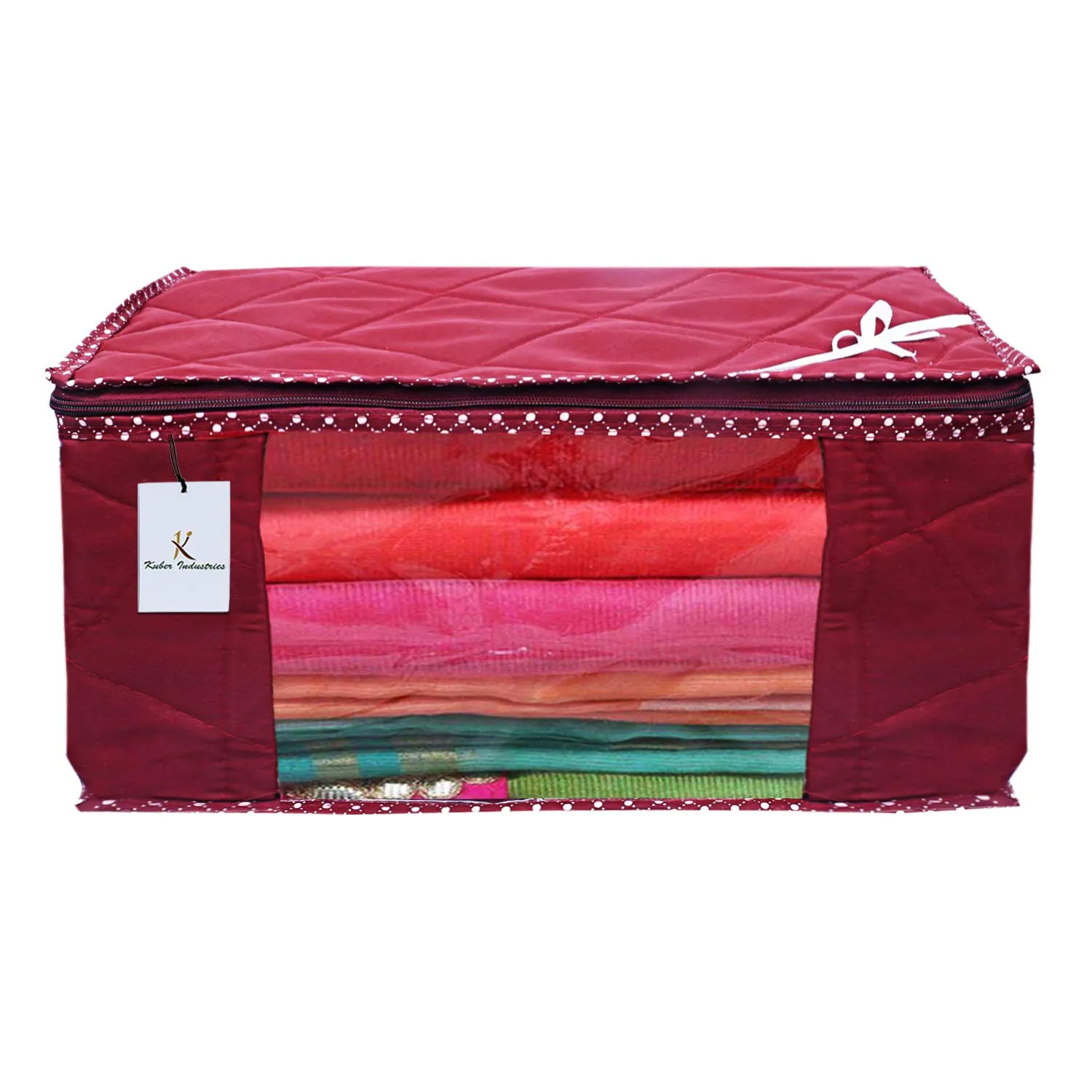 Kuber Industries 3 Layered Quilted 3 Pieces Cotton Saree Cover Set (Maroon) - CTKTC23170, Standard