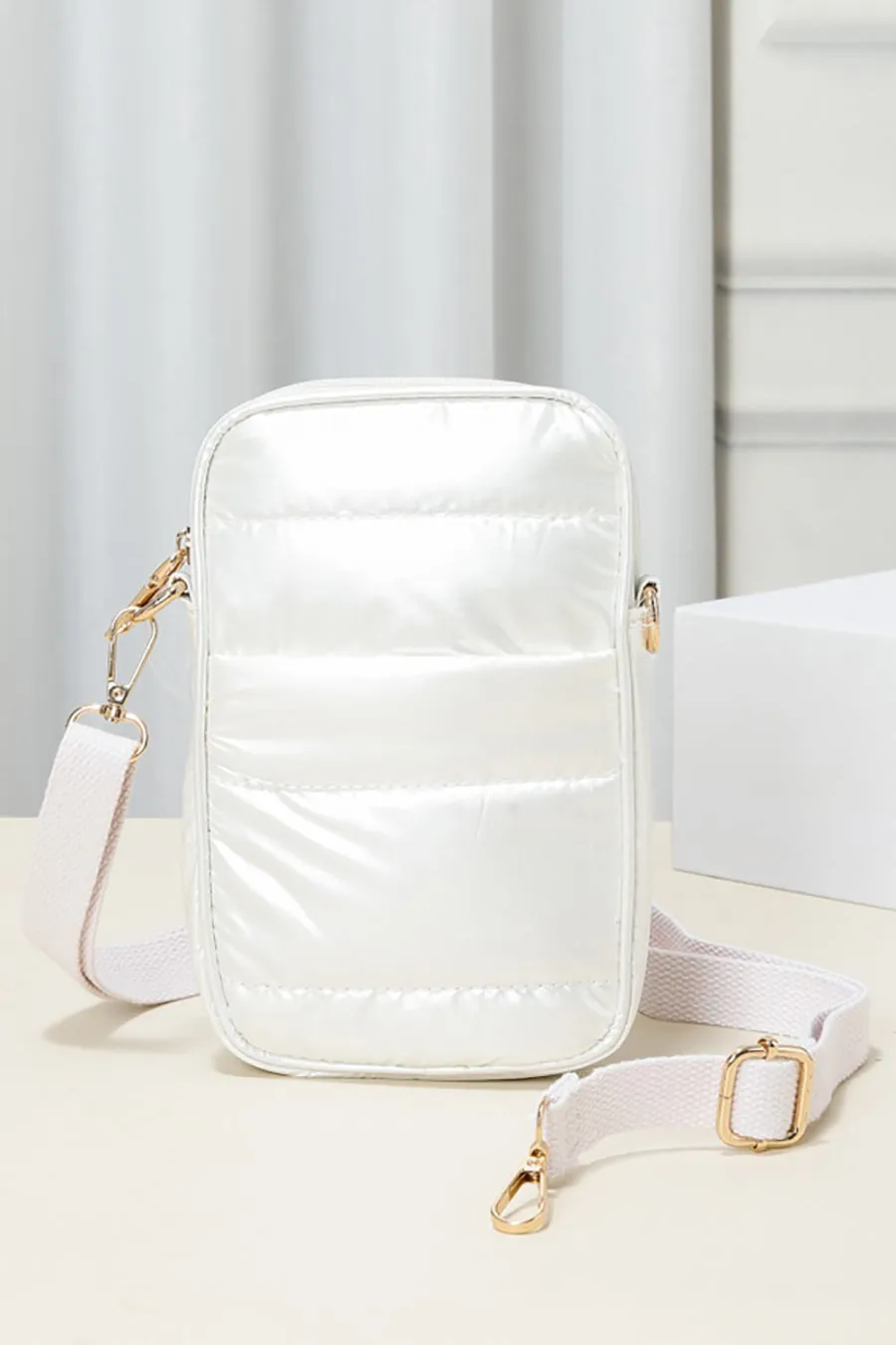 Puffer Rectangle Crossbody Bag in Ivory