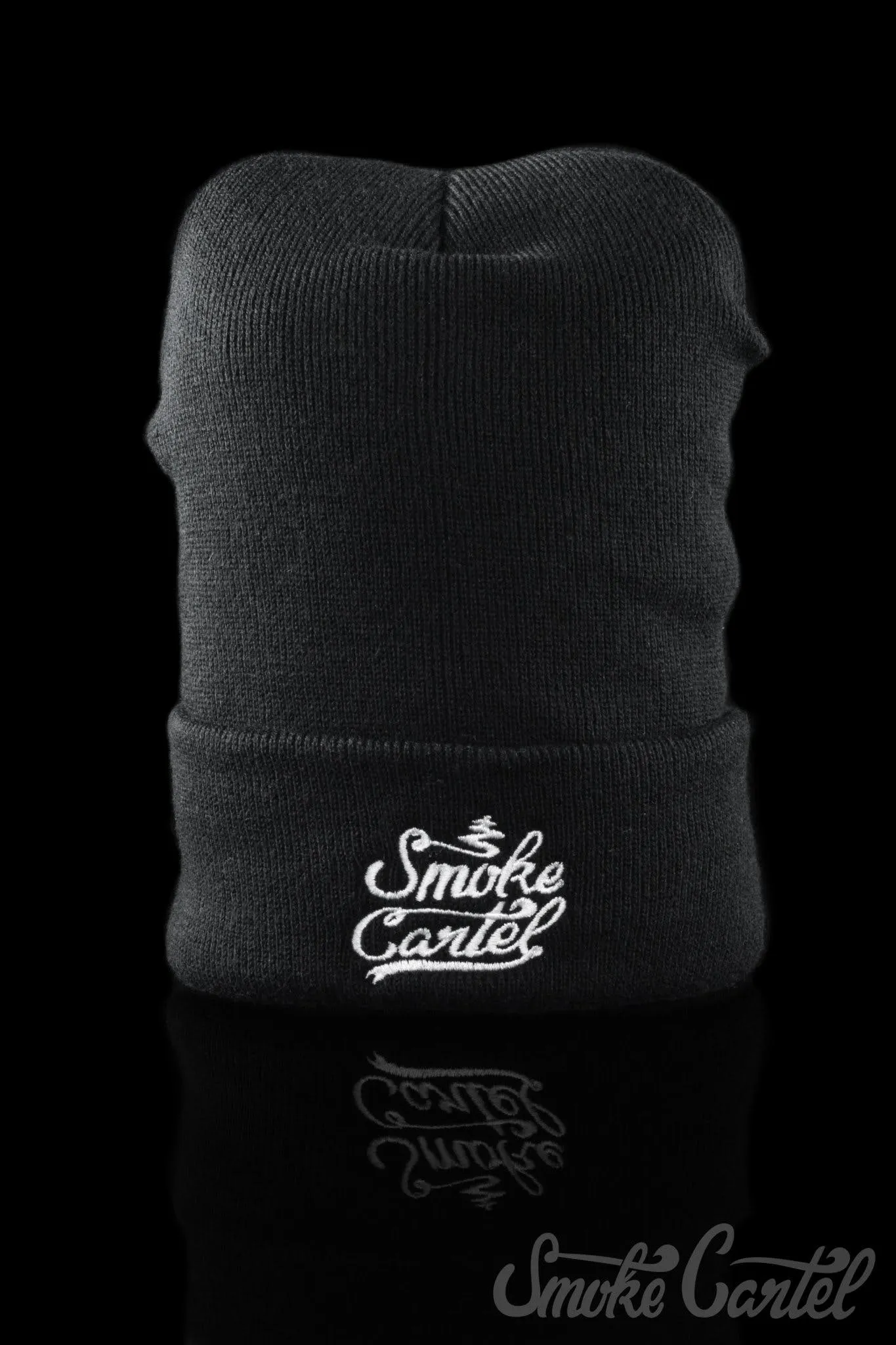 Smoke Cartel Black Cuff Beanie with Embroidered Logo