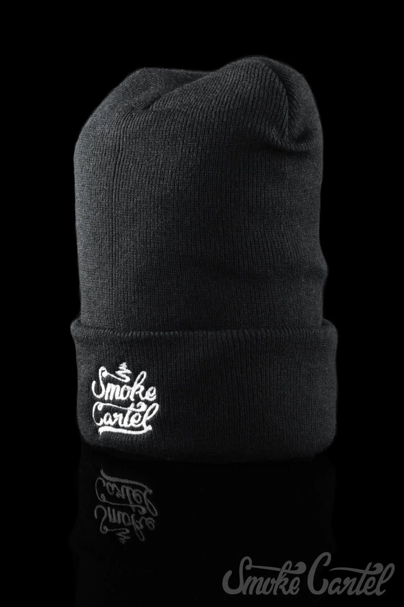 Smoke Cartel Black Cuff Beanie with Embroidered Logo