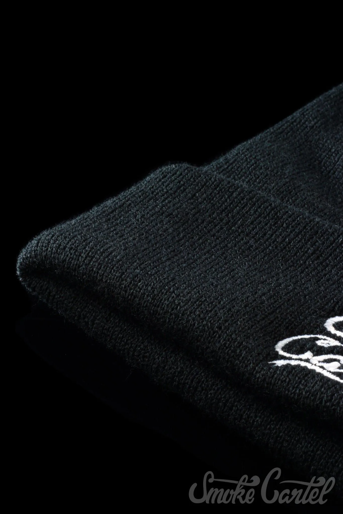 Smoke Cartel Black Cuff Beanie with Embroidered Logo