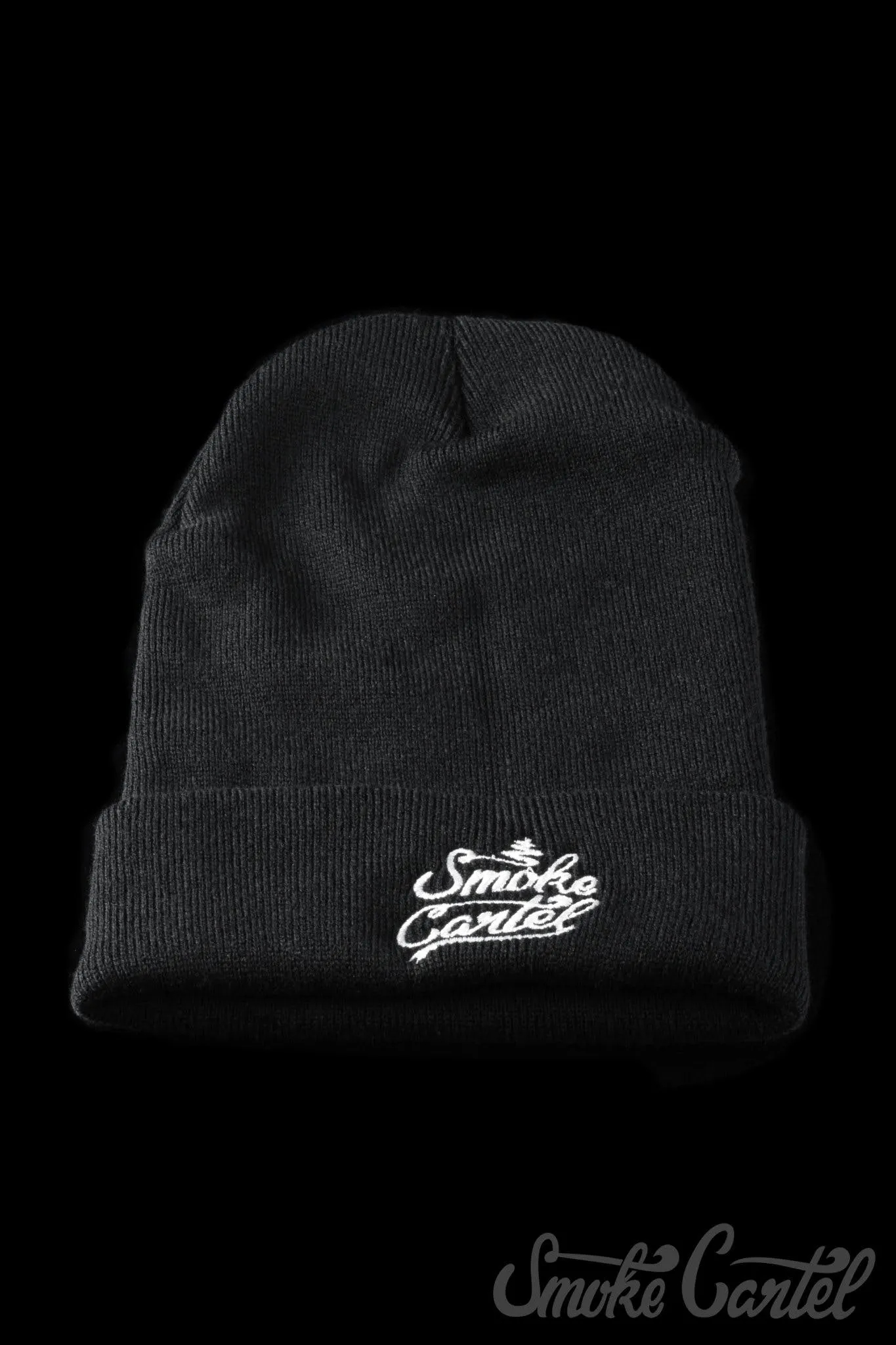 Smoke Cartel Black Cuff Beanie with Embroidered Logo