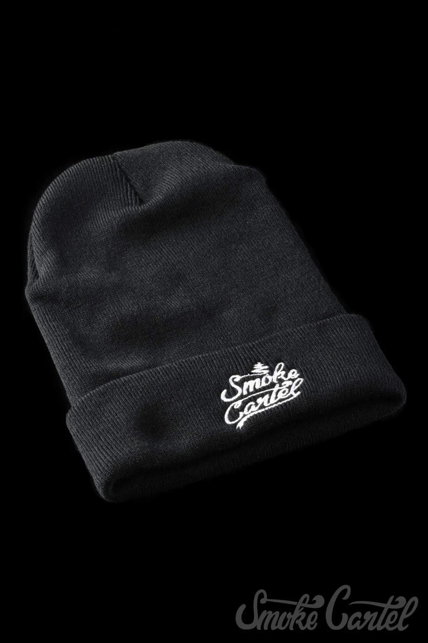 Smoke Cartel Black Cuff Beanie with Embroidered Logo