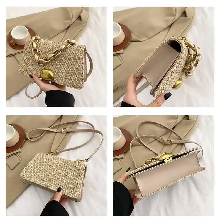 Summer Straw Crossbody Handbags with Chain Handle-Showtown