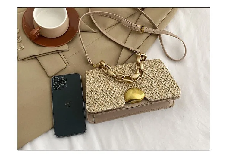 Summer Straw Crossbody Handbags with Chain Handle-Showtown