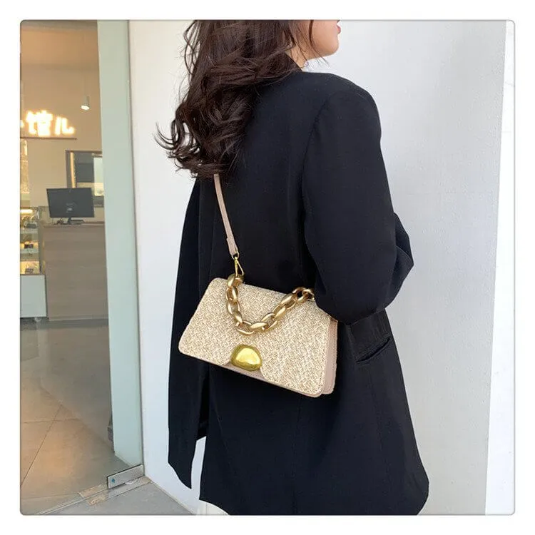 Summer Straw Crossbody Handbags with Chain Handle-Showtown