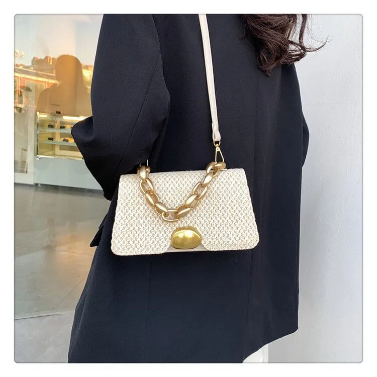 Summer Straw Crossbody Handbags with Chain Handle-Showtown