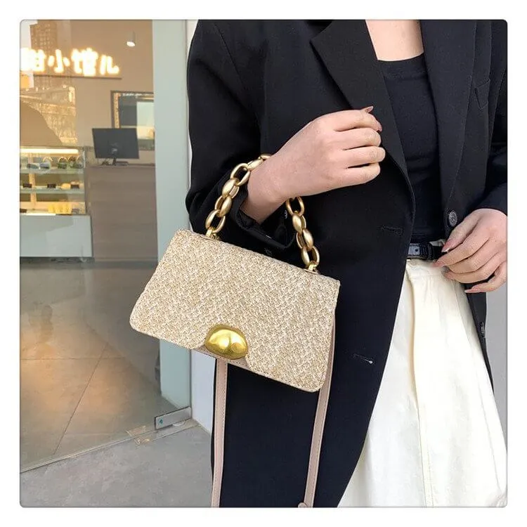 Summer Straw Crossbody Handbags with Chain Handle-Showtown