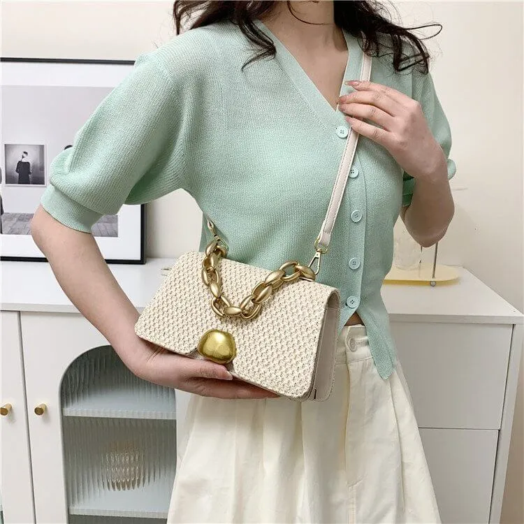 Summer Straw Crossbody Handbags with Chain Handle-Showtown