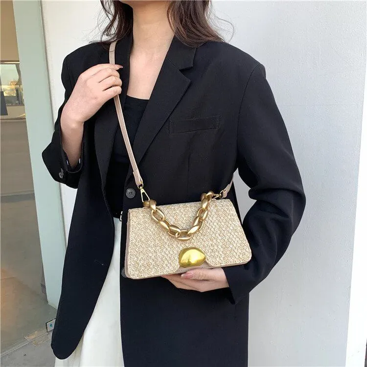 Summer Straw Crossbody Handbags with Chain Handle-Showtown