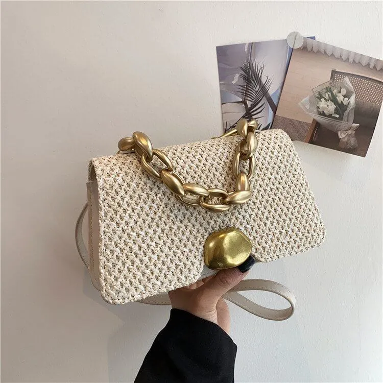 Summer Straw Crossbody Handbags with Chain Handle-Showtown