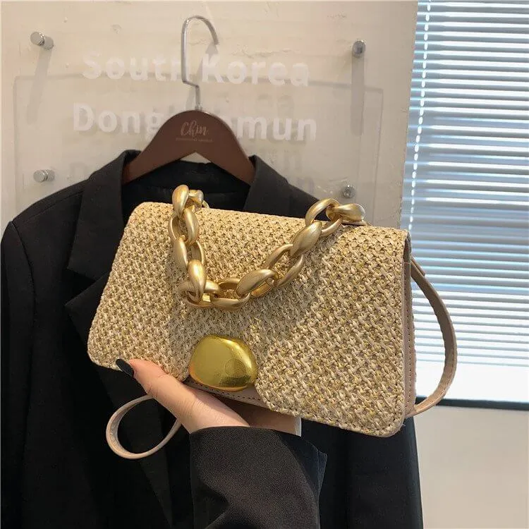 Summer Straw Crossbody Handbags with Chain Handle-Showtown